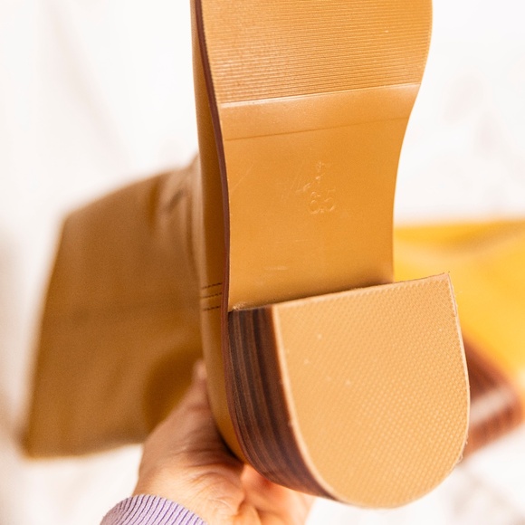 Banana Yellow/Tan Campus Style Boots Size 6.5 NWOB - Vegan Leather Knee-high ๐ข - Picture 8 of 13